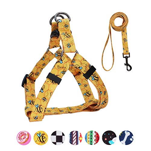 QQPETS Dog Harness Leash Set - No Pull Back Clip Adjustable Vest Harness for Medium Large Dogs, Yellow Bee, Size L (23-32 Inch Chest)