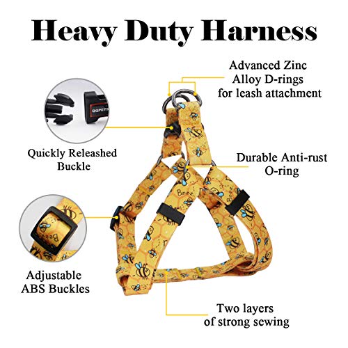 QQPETS Dog Harness Leash Set - No Pull Back Clip Adjustable Vest Harness for Medium Large Dogs, Yellow Bee, Size L (23-32 Inch Chest)