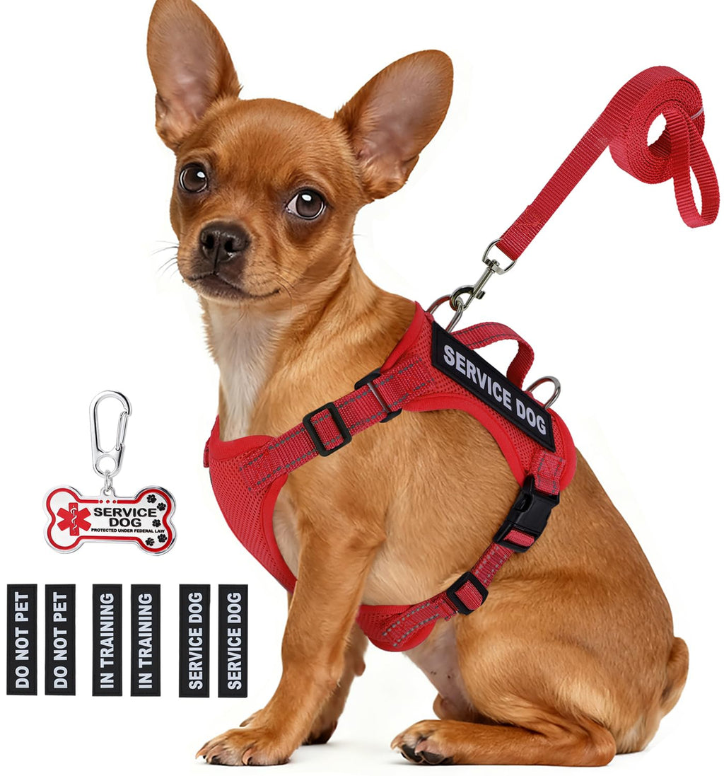 QUDLIMO Service Dog Vest for Small Breeds – Red, Size M with Patches and Leash Set