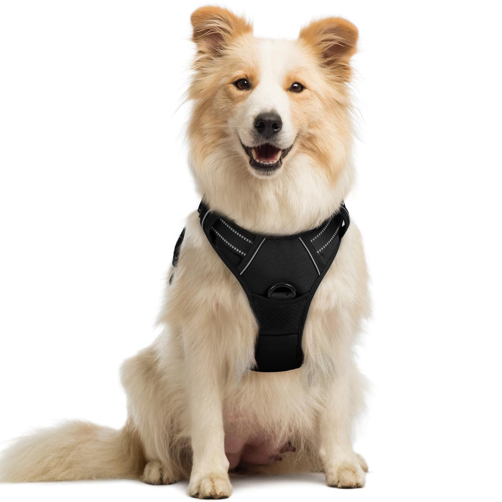 rabbitgoo Medium Dog Harness No Pull - Black, Adjustable Padded Reflective Vest with Handle