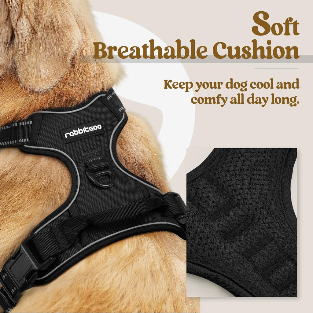 rabbitgoo Medium Dog Harness No Pull - Black, Adjustable Padded Reflective Vest with Handle