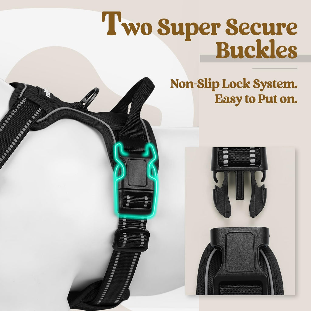 rabbitgoo Medium Dog Harness No Pull - Black, Adjustable Padded Reflective Vest with Handle