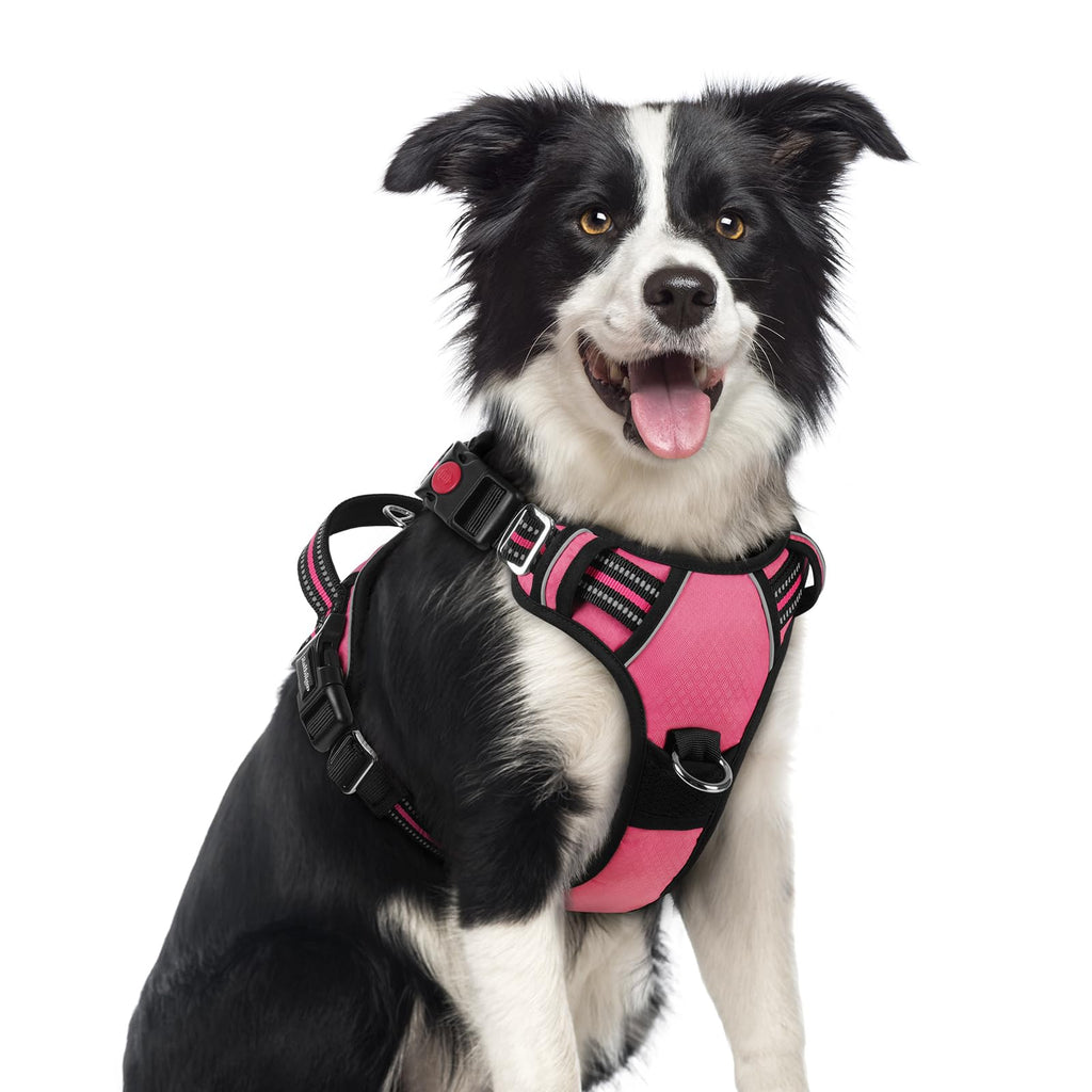 rabbitgoo Medium Dog Harness Pink – 3-Buckle No-Pull Vest with Control Handle & Reflective Strips
