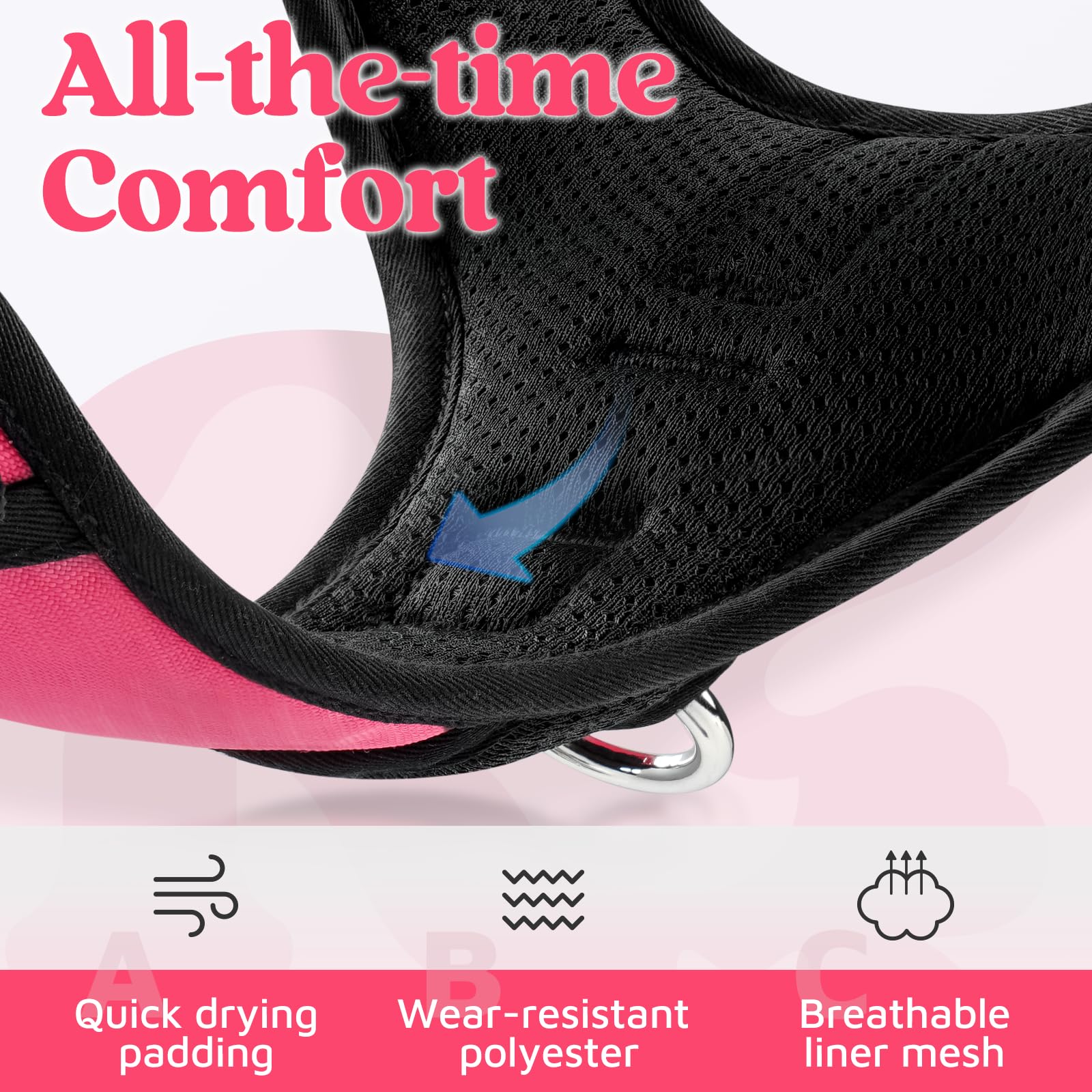 rabbitgoo Medium Dog Harness Pink – 3-Buckle No-Pull Vest with Control Handle & Reflective Strips