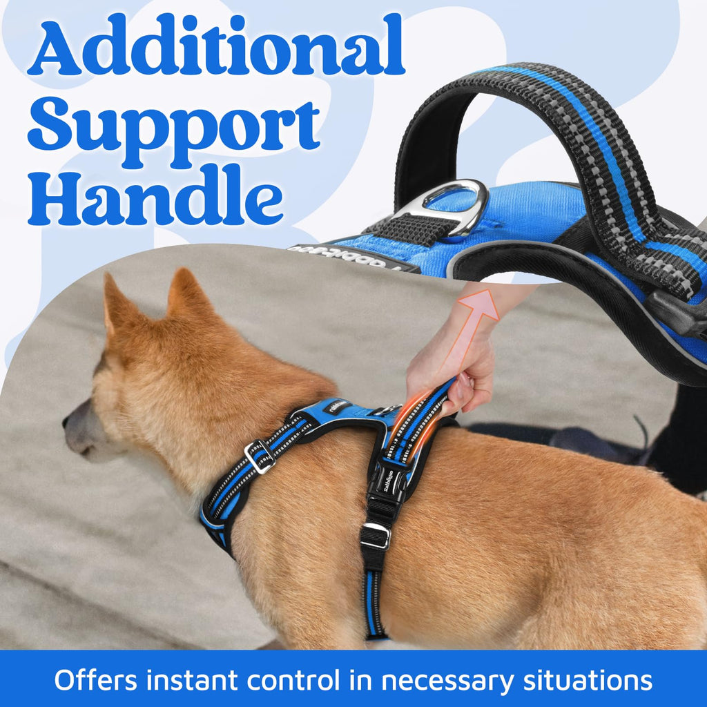 rabbitgoo No-Pull Dog Harness for Large Dogs - Blue, Size L: Easy On/Off with 3 Buckles & Control Handle