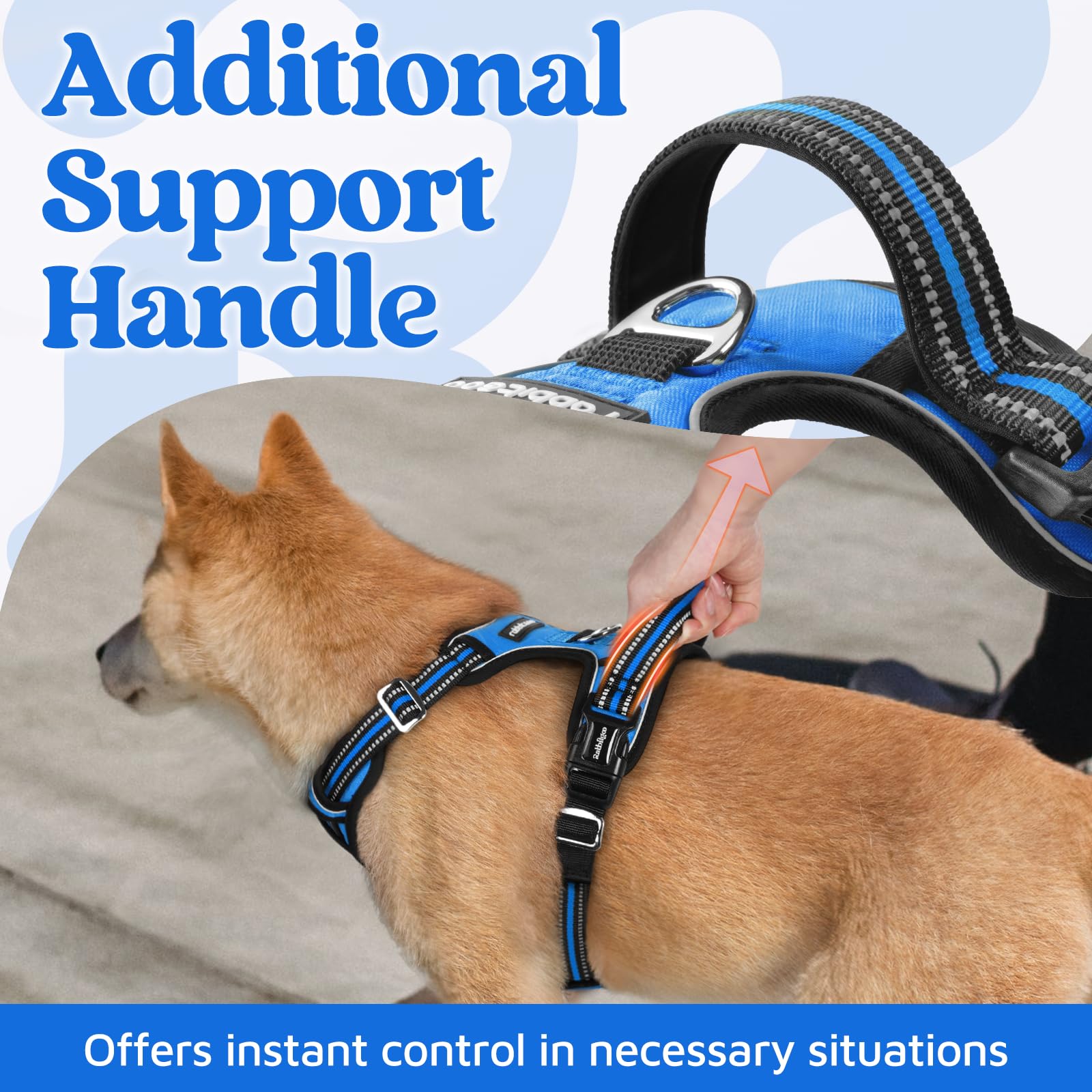 rabbitgoo No-Pull Dog Harness for Large Dogs - Blue, Size L: Easy On/Off with 3 Buckles & Control Handle