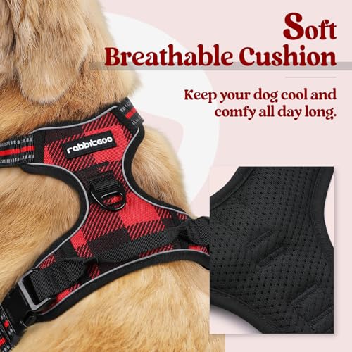 rabbitgoo Small Dog Harness No Pull Checkered Red Plaid S - Adjustable Padded Vest with Handle