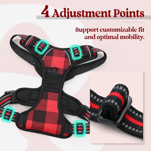 rabbitgoo Small Dog Harness No Pull Checkered Red Plaid S - Adjustable Padded Vest with Handle