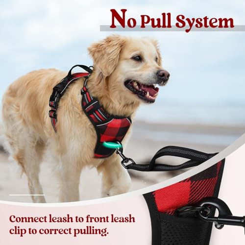 rabbitgoo Small Dog Harness No Pull Checkered Red Plaid S - Adjustable Padded Vest with Handle
