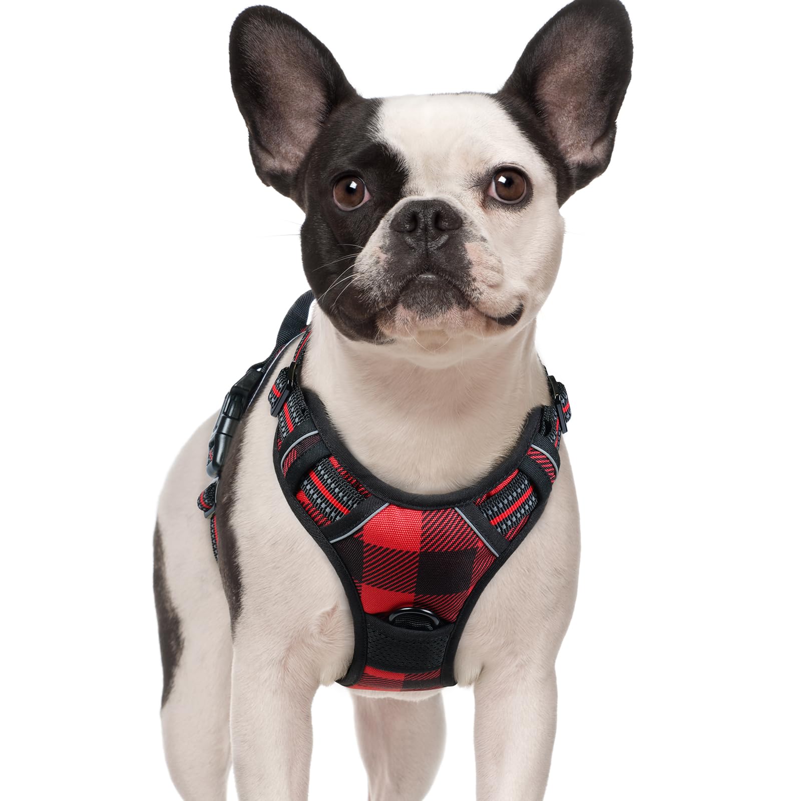 rabbitgoo Small Dog Harness No Pull Checkered Red Plaid S - Adjustable Padded Vest with Handle