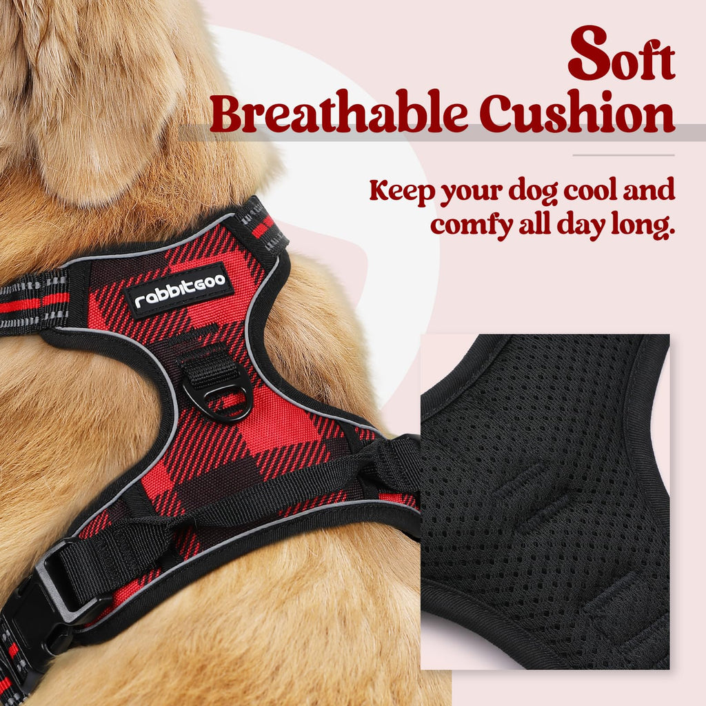 rabbitgoo Small Dog Harness No Pull Checkered Red Plaid S - Adjustable Padded Vest with Handle