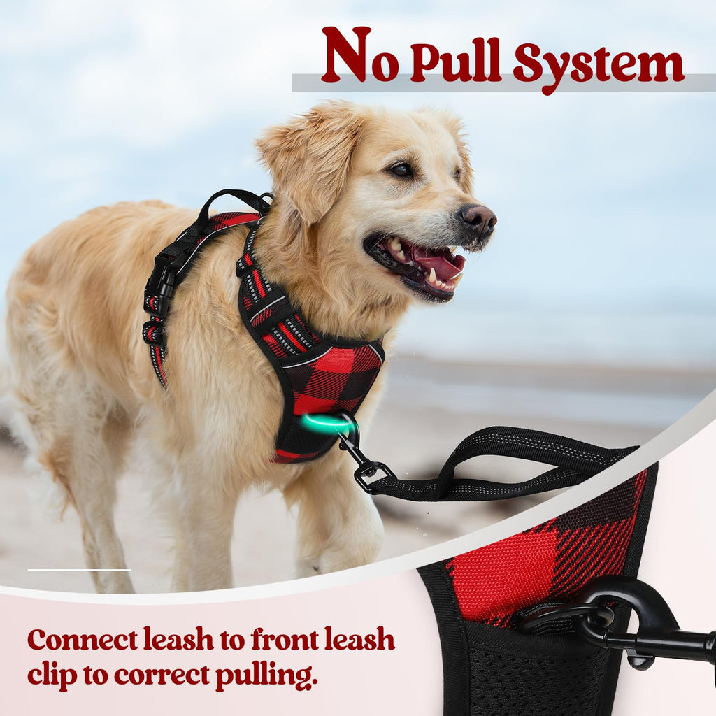 rabbitgoo Small Dog Harness No Pull Checkered Red Plaid S - Adjustable Padded Vest with Handle