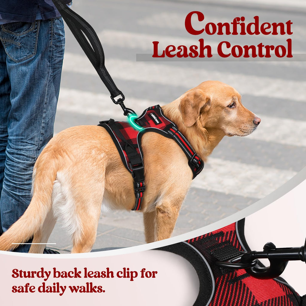 rabbitgoo Small Dog Harness No Pull Checkered Red Plaid S - Adjustable Padded Vest with Handle
