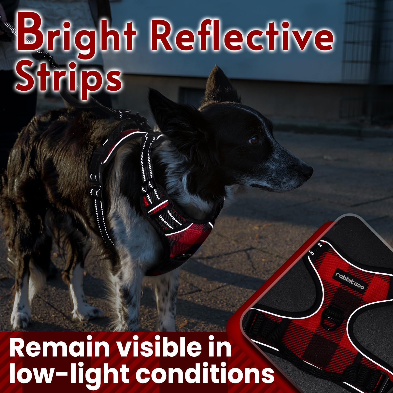 rabbitgoo Small Dog Harness No Pull Checkered Red Plaid S - Adjustable Padded Vest with Handle