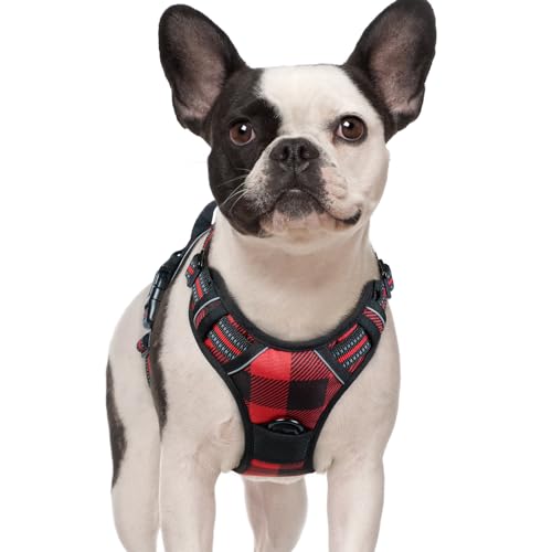 rabbitgoo Small Dog Harness No Pull Checkered Red Plaid S - Adjustable Padded Vest with Handle