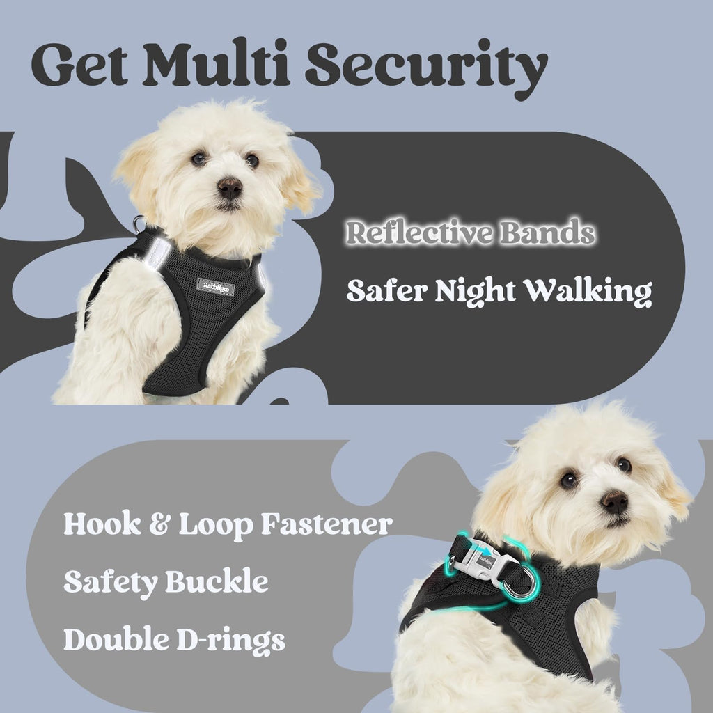 rabbitgoo Small Dog Harness XXS Black – Step-In Breathable Mesh Vest for Tiny Pup