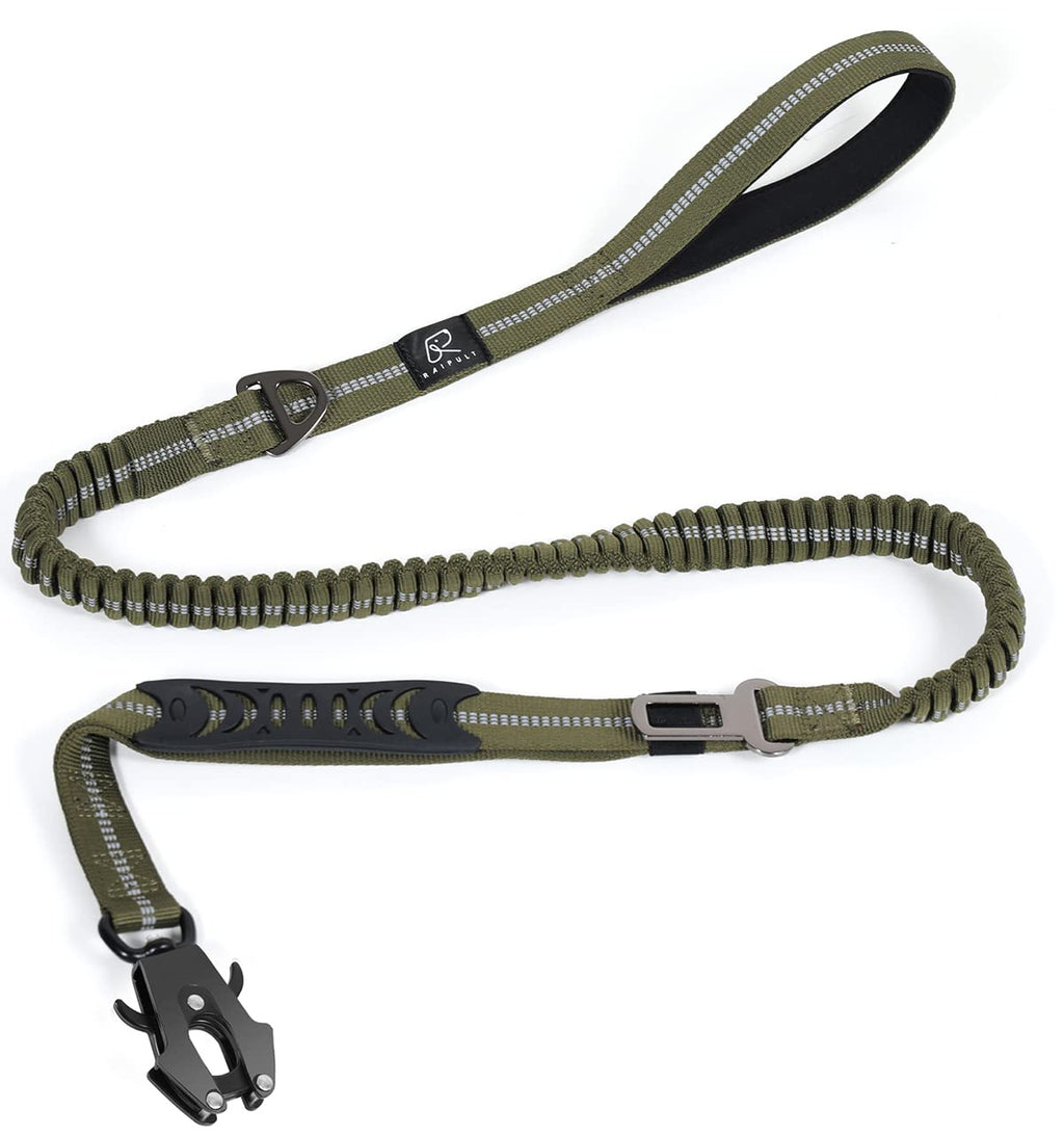 Raipult Heavy Duty Tactical Dog Leash with Shock Absorbing Bungee, 2 Handles & Quick Release Clip – For Medium to Large Dogs (Ranger Green)