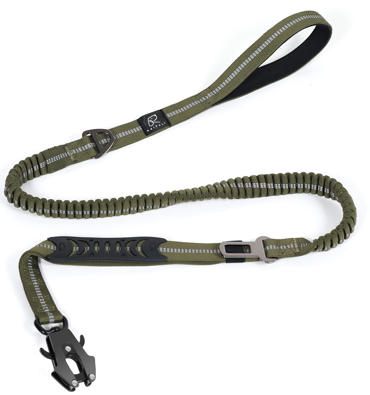 Raipult Heavy Duty Tactical Dog Leash with Shock Absorbing Bungee, 2 Handles & Quick Release Clip – For Medium to Large Dogs (Ranger Green)