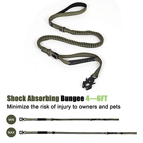 Raipult Heavy Duty Tactical Dog Leash with Shock Absorbing Bungee, 2 Handles & Quick Release Clip – For Medium to Large Dogs (Ranger Green)