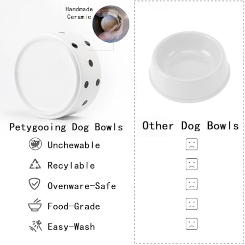 Raised Ceramic Pet Bowl by Petygooing – 1.7 Cup Capacity, Bamboo Stand, Non-Slip, Black Dot Design