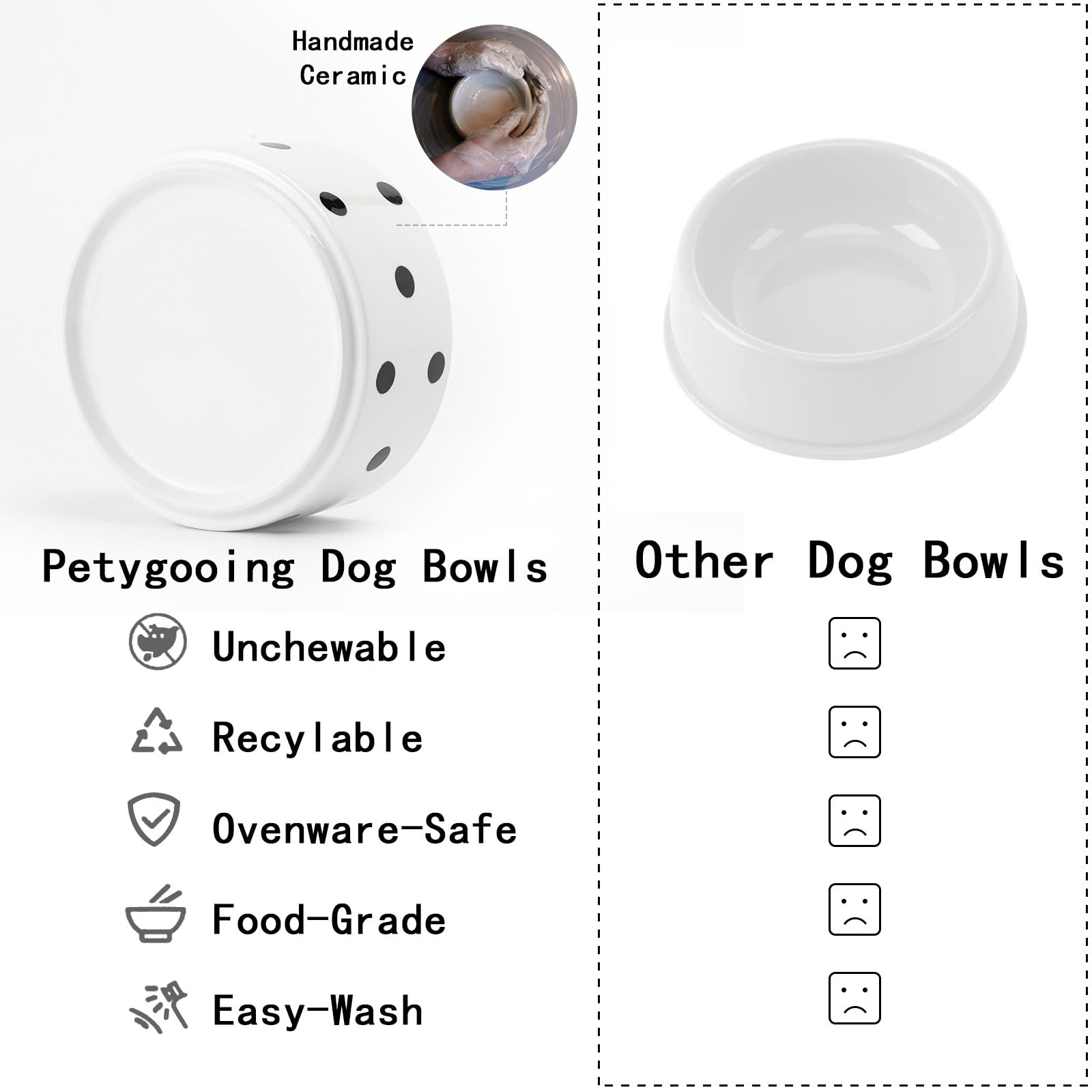 Raised Ceramic Pet Bowl by Petygooing – 1.7 Cup Capacity, Bamboo Stand, Non-Slip, Black Dot Design