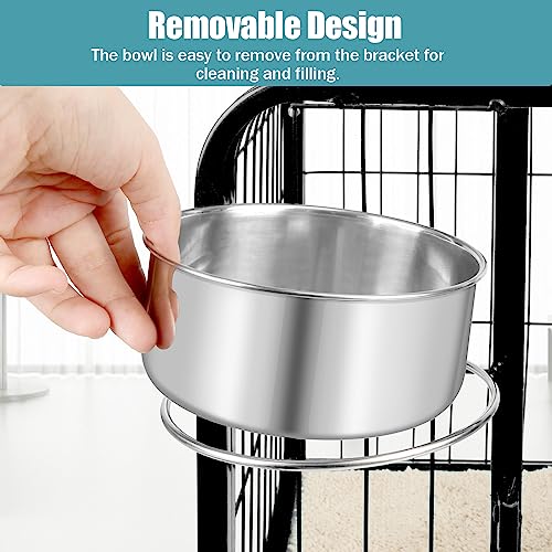 Reshiho Stainless Steel Hanging Dog Bowls for Cages - Large 2-Pack Food and Water Bowls
