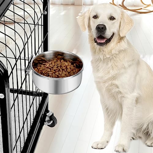 Reshiho Stainless Steel Hanging Dog Bowls for Cages - Large 2-Pack Food and Water Bowls