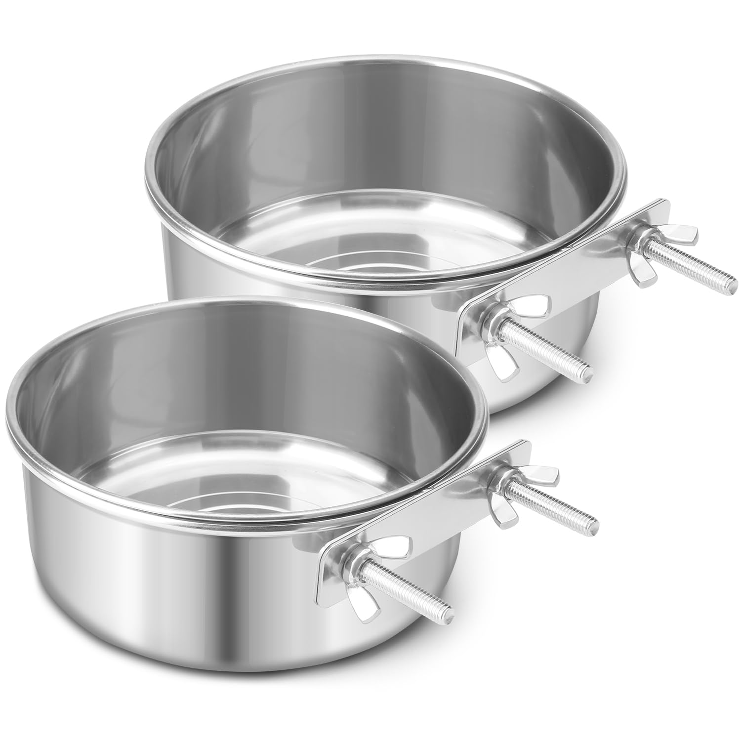 Reshiho Stainless Steel Hanging Dog Bowls for Cages - Large 2-Pack Food and Water Bowls