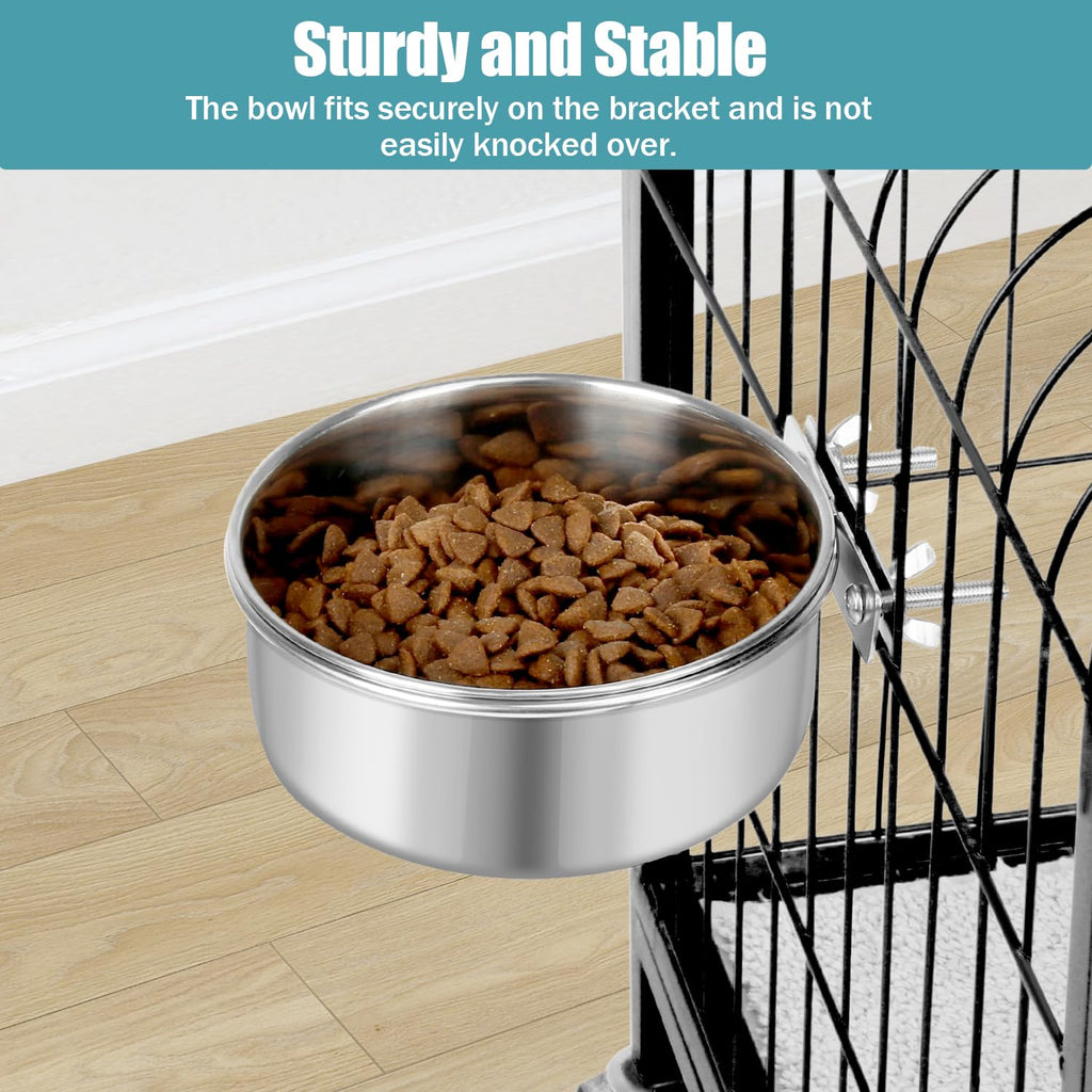 Reshiho Stainless Steel Hanging Dog Bowls for Cages - Large 2-Pack Food and Water Bowls