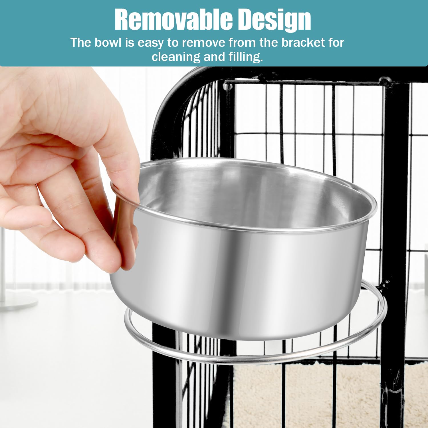 Reshiho Stainless Steel Hanging Dog Bowls for Cages - Large 2-Pack Food and Water Bowls