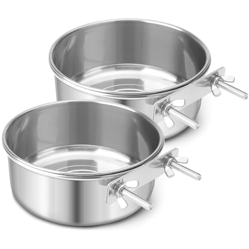 Reshiho Stainless Steel Hanging Dog Bowls for Cages - Large 2-Pack Food and Water Bowls