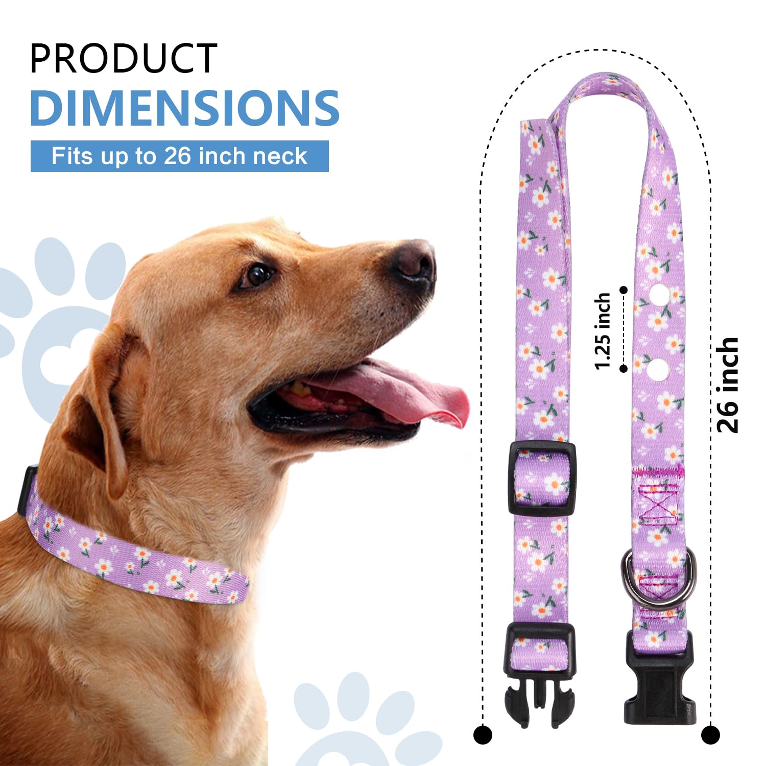 Rhea Rose 3/4 Inch Replacement Collar Strap for Dog E-Collars - Lavender Floral, Fits 9-26 Inch Neck