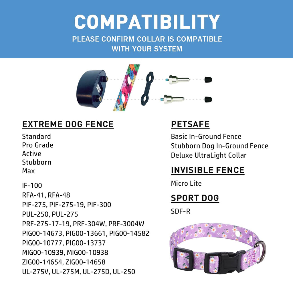 Rhea Rose 3/4 Inch Replacement Collar Strap for Dog E-Collars - Lavender Floral, Fits 9-26 Inch Neck