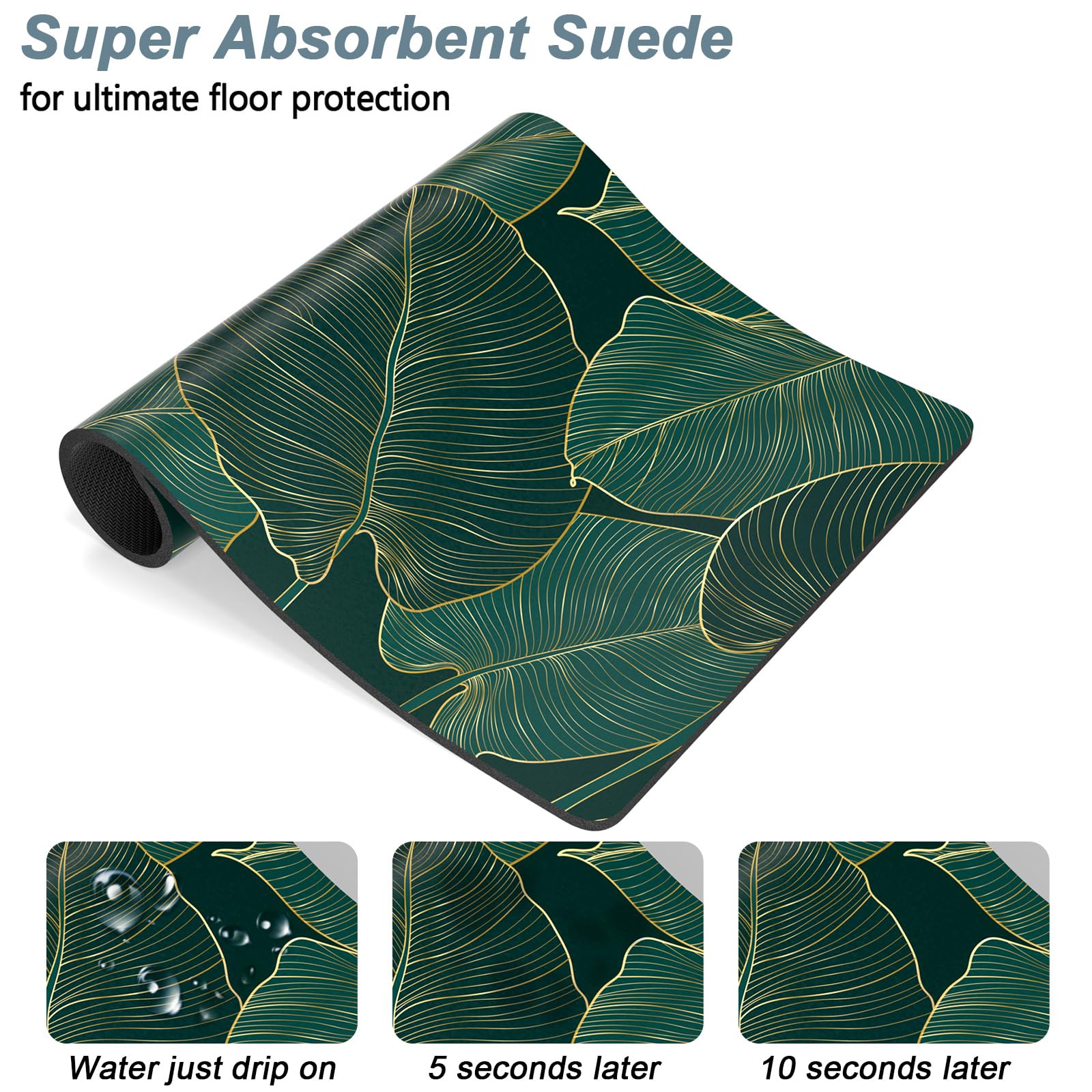 Rnivvi 16x24 Absorbent Dog Food Mat – Tropical Palm Leaves, Anti-Slip Rubber, Machine Washable