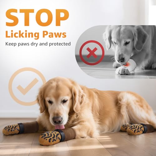 Roilpet Large Dog Socks with Double-Sided Grip – Non-Slip Paw Protectors for Senior Dogs, Pack of 4, Caramel