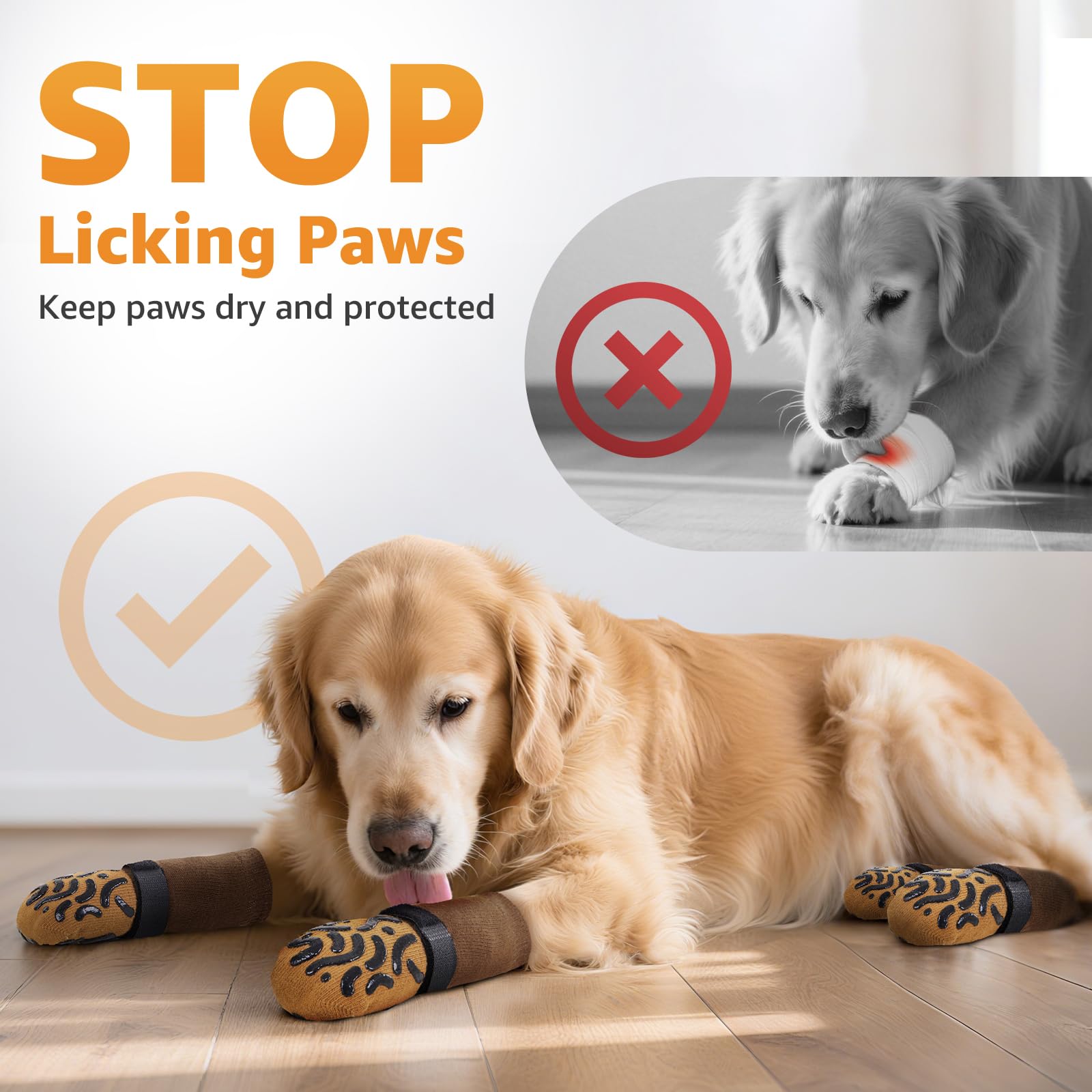Roilpet Large Dog Socks with Double-Sided Grip – Non-Slip Paw Protectors for Senior Dogs, Pack of 4, Caramel