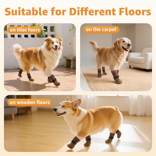Roilpet Non-Slip Dog Socks for Licking Prevention, Traction on Hardwood Floors, Paw Protector for Senior Dogs, Size Medium (Pack of 4)