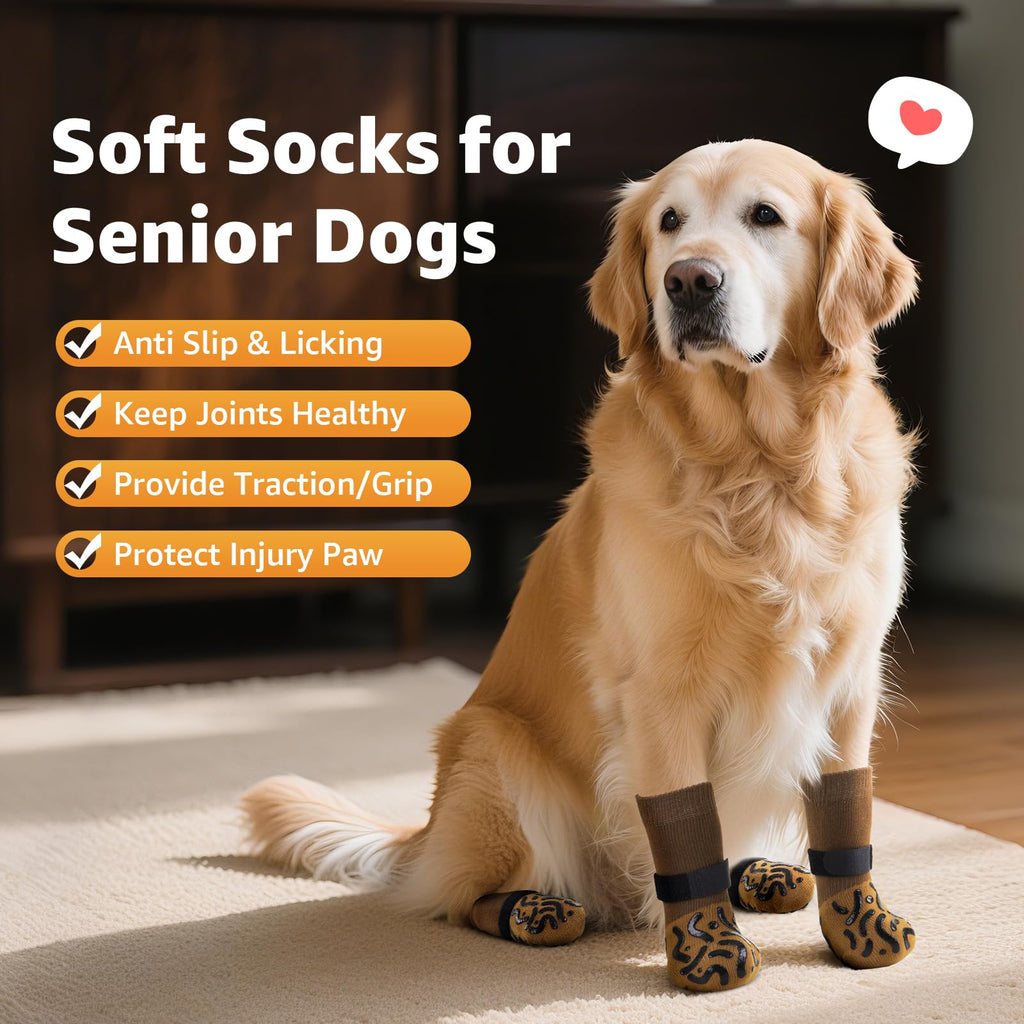 Roilpet Non-Slip Dog Socks for Licking Prevention, Traction on Hardwood Floors, Paw Protector for Senior Dogs, Size Medium (Pack of 4)