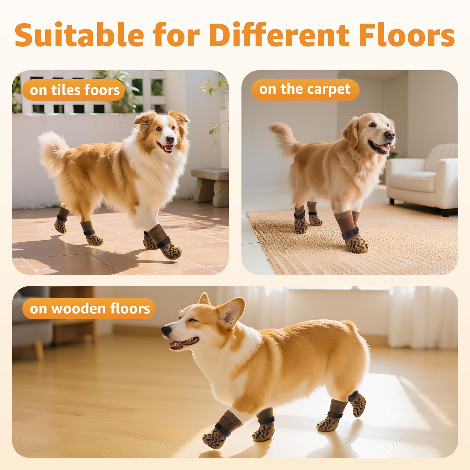 Roilpet Non-Slip Dog Socks for Licking Prevention, Traction on Hardwood Floors, Paw Protector for Senior Dogs, Size Medium (Pack of 4)