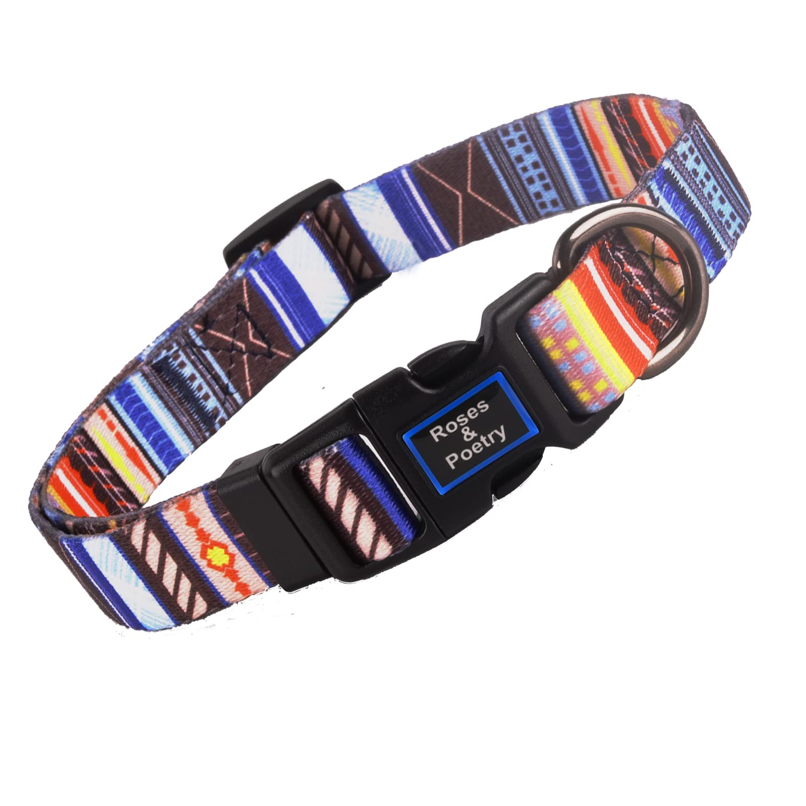 Roses&Poetry Blue-Stripe Adjustable Dog Collar for Extra Small Dogs – Lightweight Polyester with Quick Release Buckle