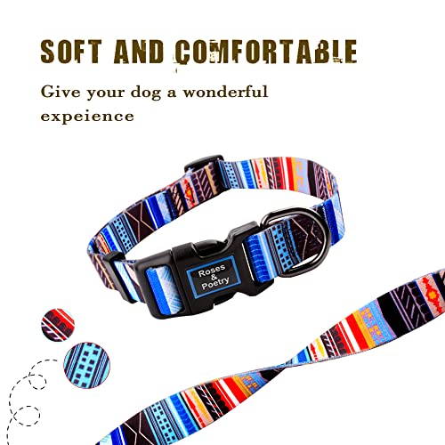 Roses&Poetry Blue-Stripe Adjustable Dog Collar for Extra Small Dogs – Lightweight Polyester with Quick Release Buckle