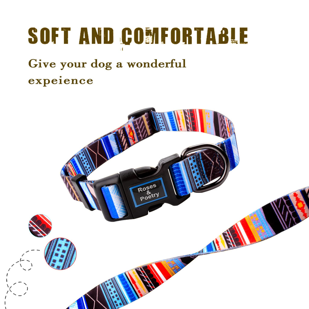 Roses&Poetry Blue-Stripe Adjustable Dog Collar for Extra Small Dogs – Lightweight Polyester with Quick Release Buckle