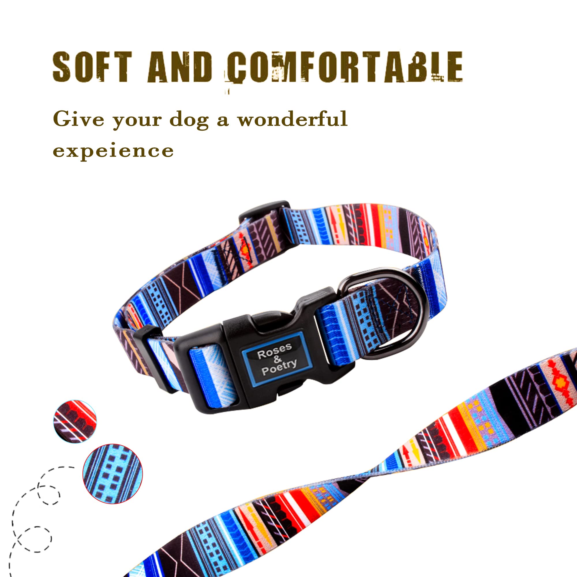 Roses&Poetry Blue-Stripe Adjustable Dog Collar for Extra Small Dogs – Lightweight Polyester with Quick Release Buckle