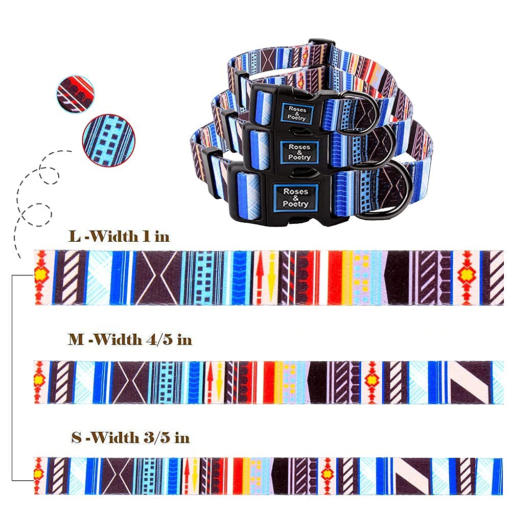 Roses&Poetry Blue-Stripe Adjustable Dog Collar for Extra Small Dogs – Lightweight Polyester with Quick Release Buckle