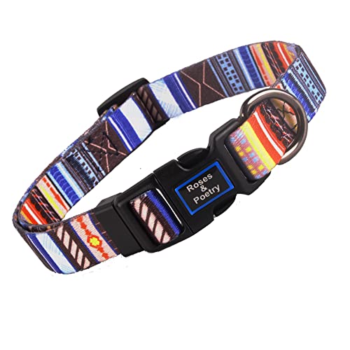 Roses&Poetry Blue-Stripe Adjustable Dog Collar for Extra Small Dogs – Lightweight Polyester with Quick Release Buckle