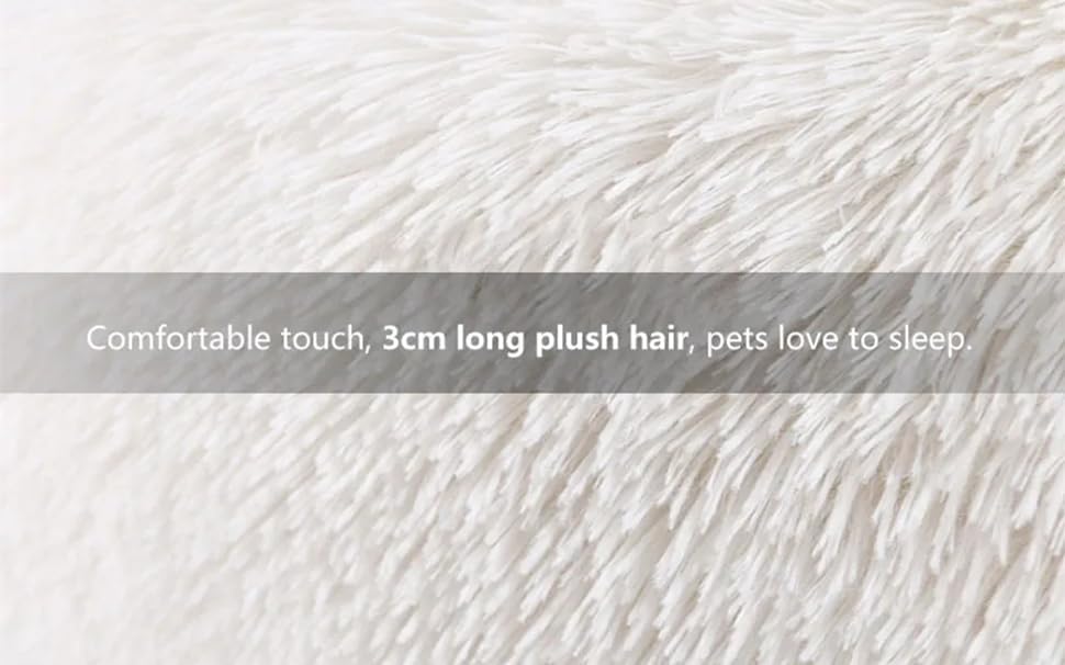 Round Fluffy Plush Faux Fur Pet Bed for Cats and Small Dogs – 24 Inches, Washable, Anti-Anxiety Donut Design