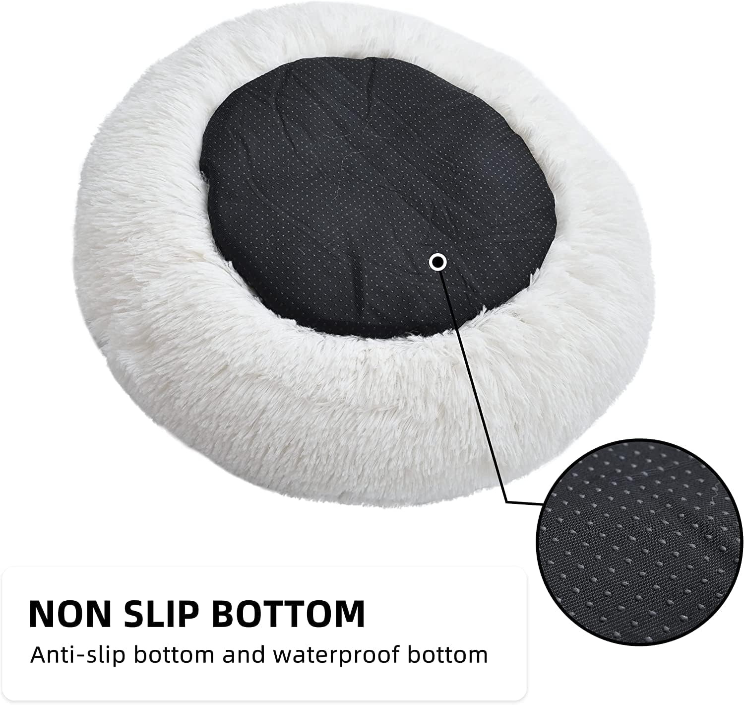 Round Fluffy Plush Faux Fur Pet Bed for Cats and Small Dogs – 24 Inches, Washable, Anti-Anxiety Donut Design