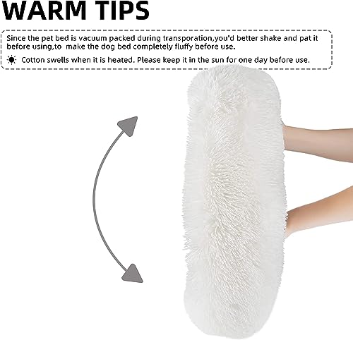 Round Fluffy Plush Faux Fur Pet Bed for Cats and Small Dogs – 24 Inches, Washable, Anti-Anxiety Donut Design