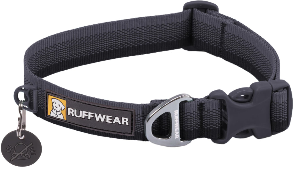 Ruffwear Front Range Dog Collar - Basalt Gray, Adjustable 14-20 Inches, Lightweight Polyester with Aluminum V-Ring