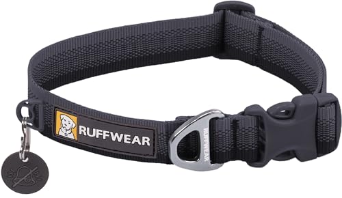 Ruffwear Front Range Dog Collar - Basalt Gray, Adjustable 14-20 Inches, Lightweight Polyester with Aluminum V-Ring